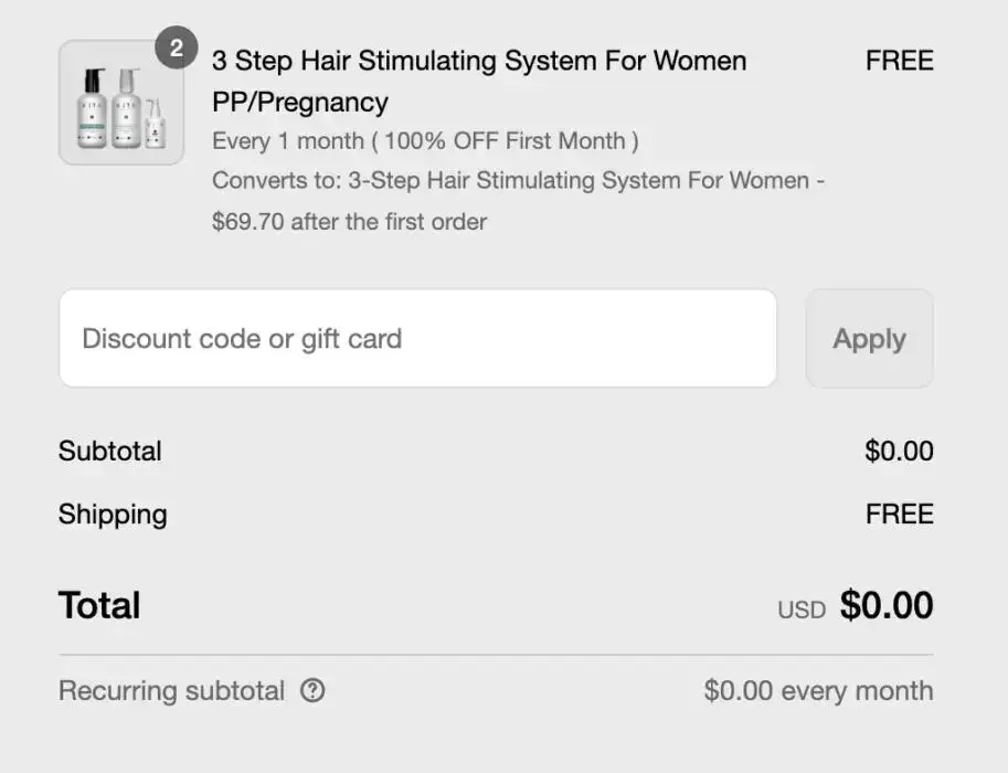 RUN! FREE $114 VETA 3-Step Hair Stimulating System w/FREE SHIPPING
